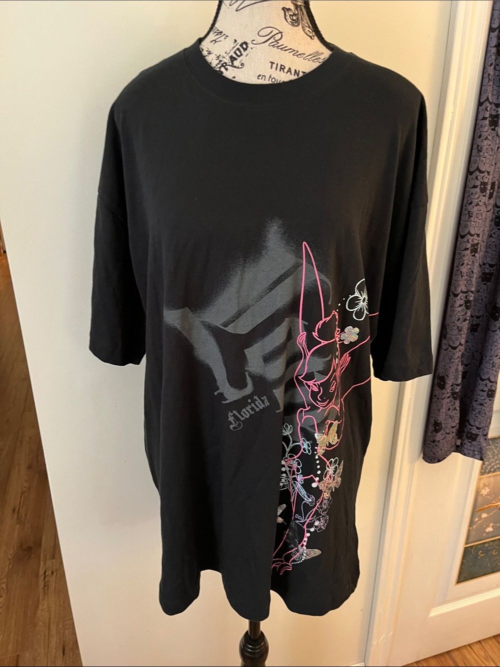 Disney Black Short Sleeve Graphic Tee with Pink Accents